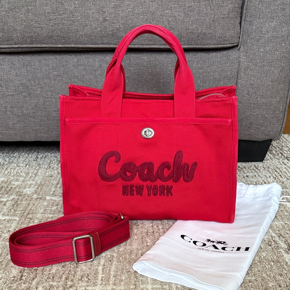 NEW LISTING Coach Red Canvas Cargo  Tote with Logo